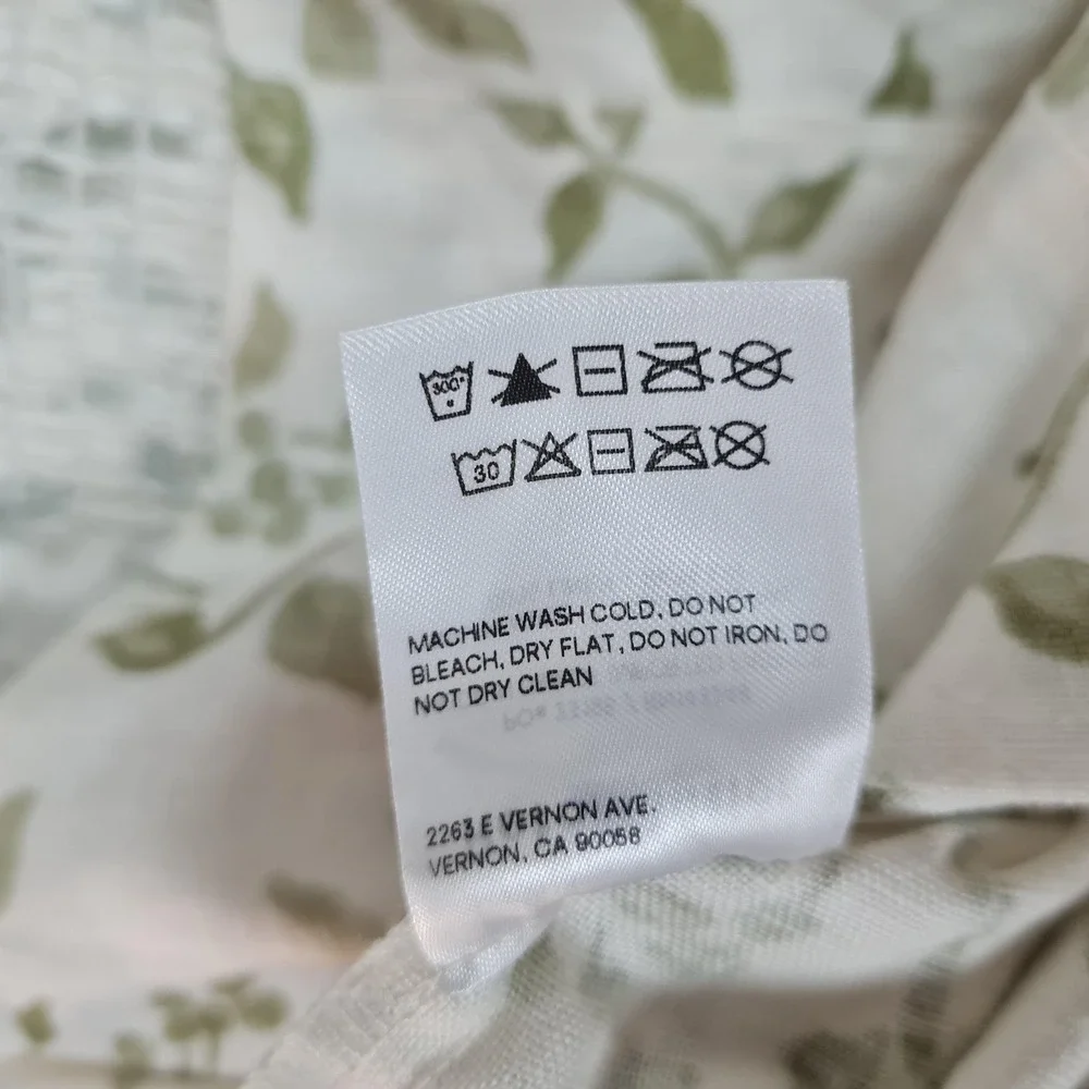 Reformation Blouse Womens 0 White Green Floral Linen Square Neck Puff Sleeve